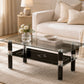 Etched Tempered Glass Coffee Table with Lower Shelf