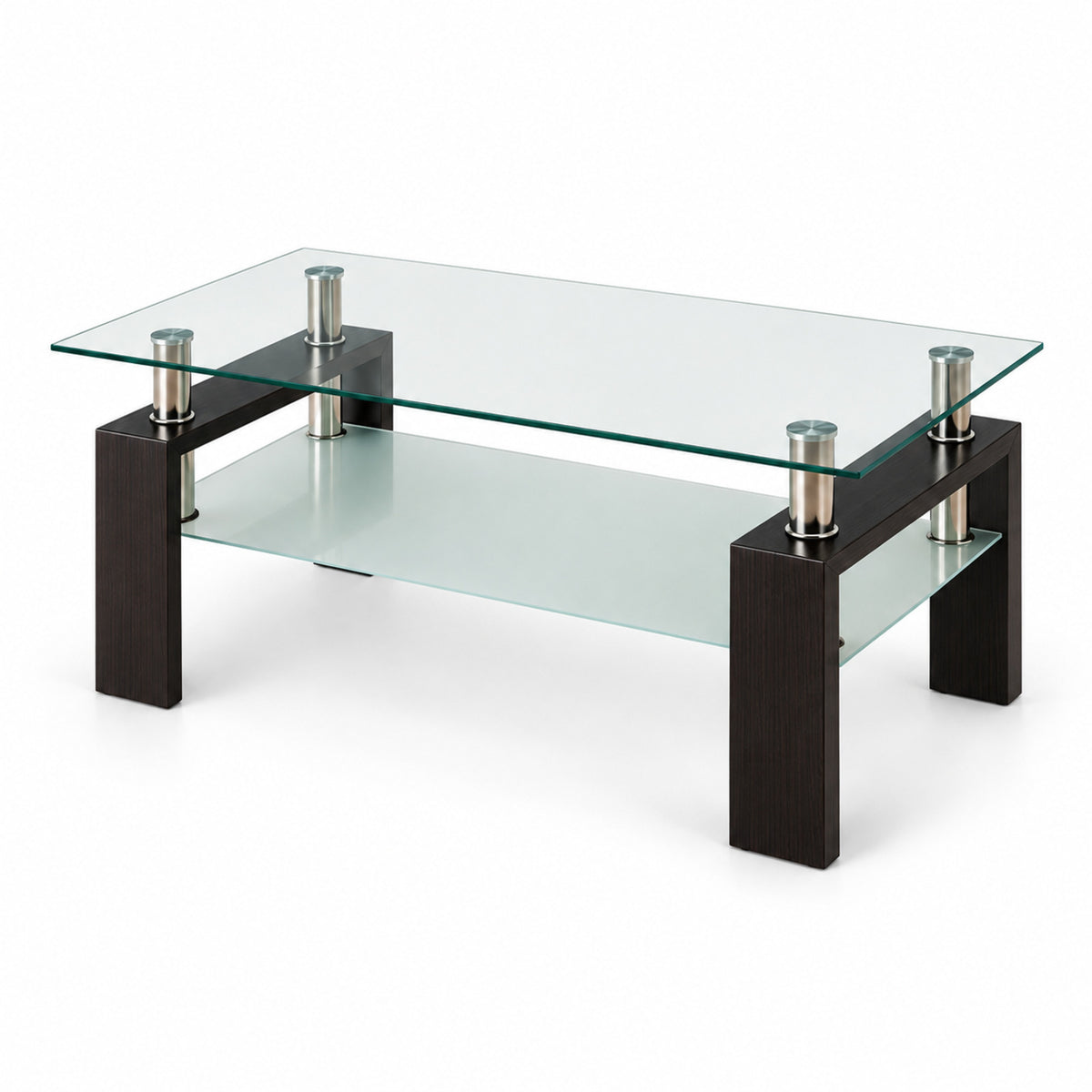 Clear & Frosted Tempered Glass 3-Piece Coffee & End Table Set — complete uncropped coffee table