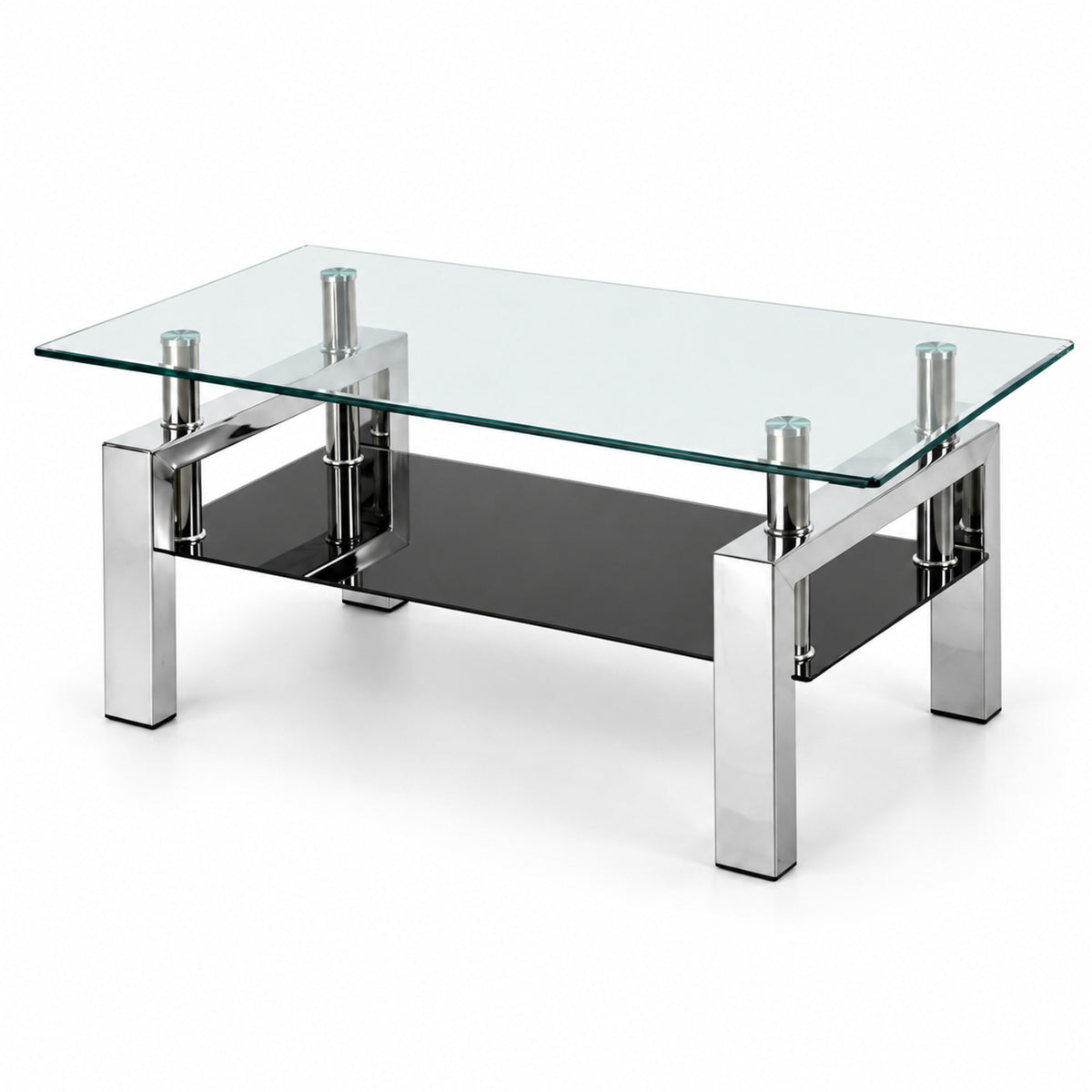 Clear & Black Tempered Glass 3-Piece Coffee & End Table Set — complete uncropped coffee table