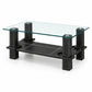 Black Tempered Glass Coffee Table Set with 6 Stools — complete uncropped coffee table