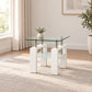 Glossy white End Table in a minimal living room