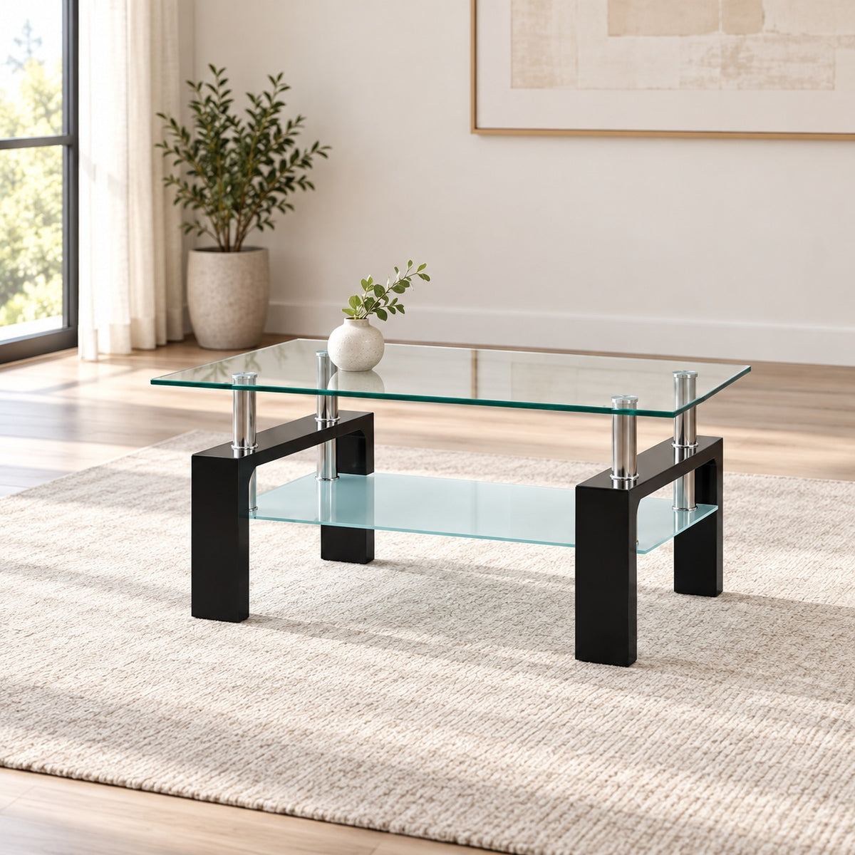 Glossy black Coffee Table in a minimal living room