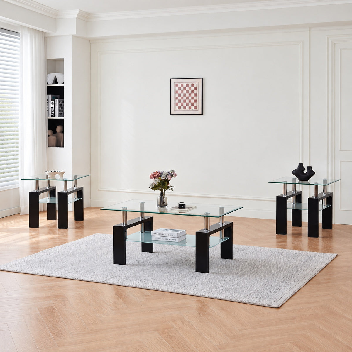 Glossy black 3-Piece Coffee & End Table Set