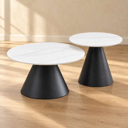 Modern 2-Piece Snowy White Sintered Stone Nesting Coffee Table Set — table-only lifestyle view