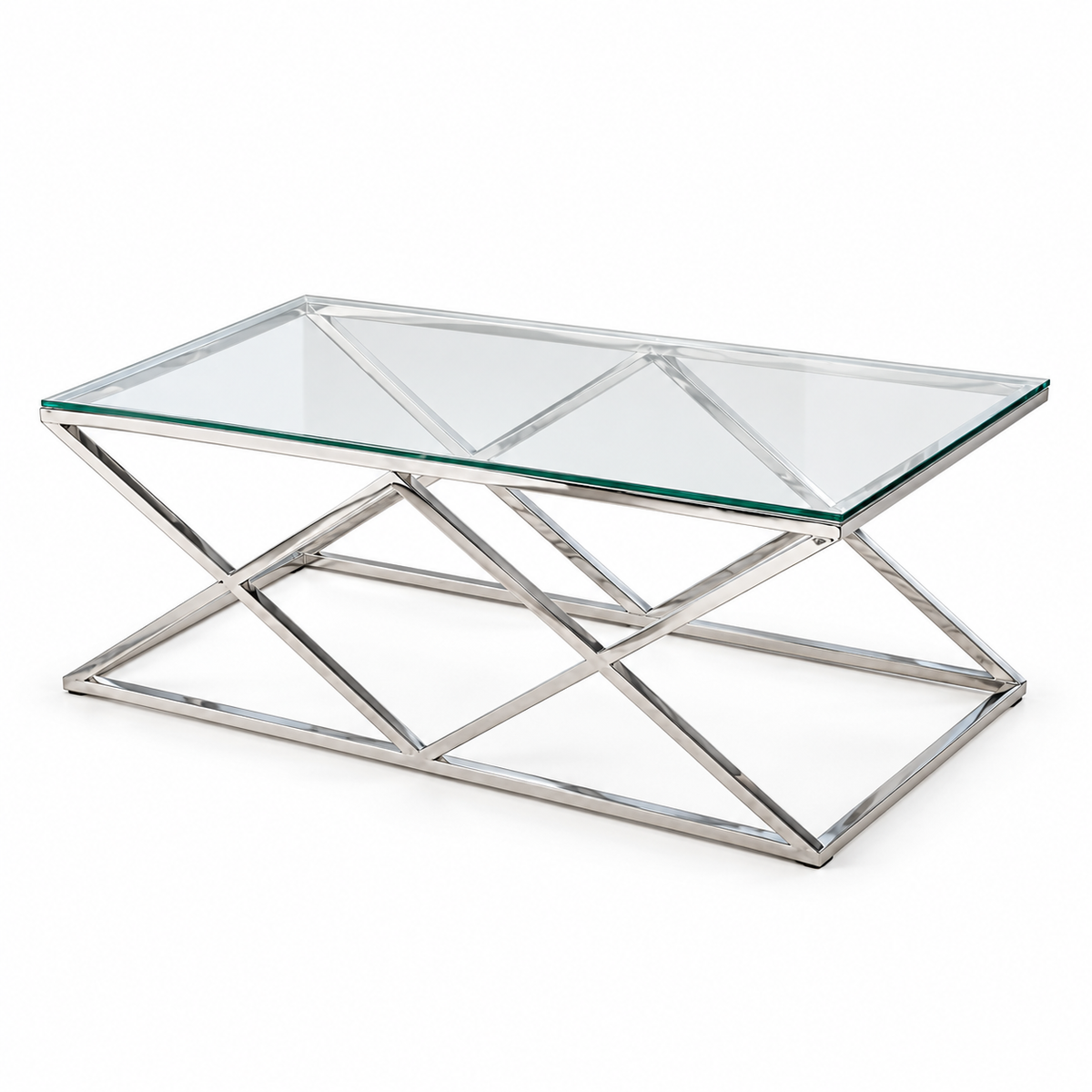 Glass 3-Piece Coffee & End Table Set with Stainless Steel Legs