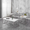 White Marble-Look Glass 3-Piece Coffee & End Table Set with Chrome Legs