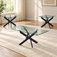 Clear Glass 3-Piece Coffee & End Table Set with Black Metal Legs