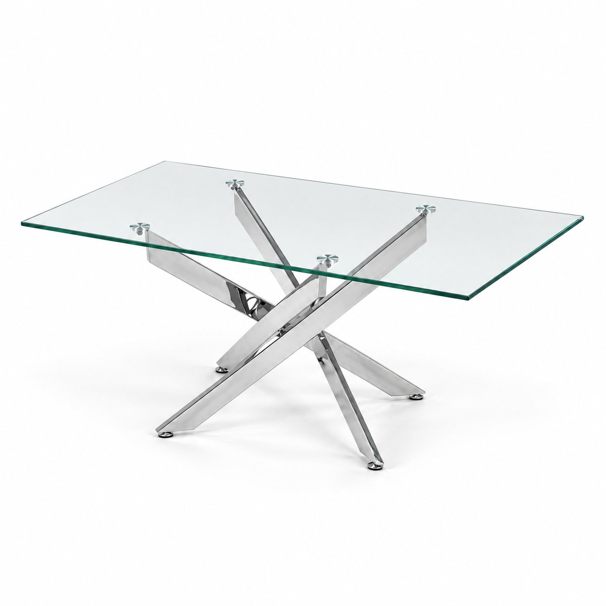 Contemporary Glass 3-Piece Coffee & End Table Set with Stainless Steel Legs