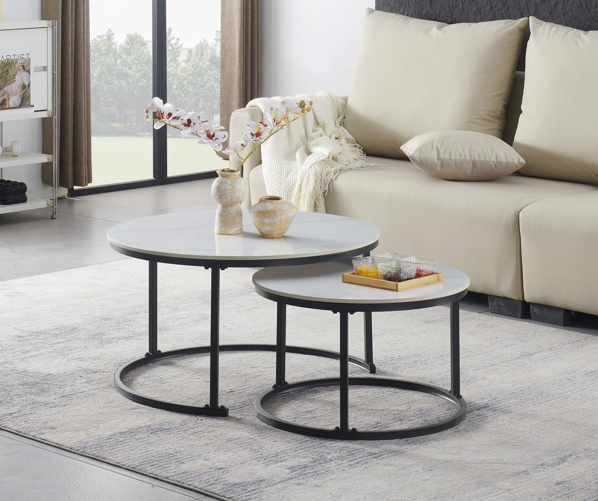 2-Piece Snowy White Sintered Stone Nesting Coffee Table Set