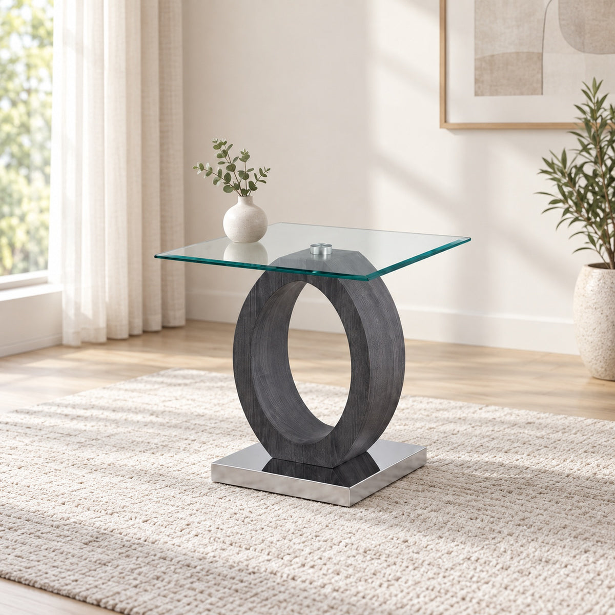 White and dark grey End Table in a minimal living room