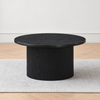 Modern Black Round Coffee Table with Fluted Pedestal Base