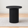 Modern Black Round End Table with Fluted Pedestal Base