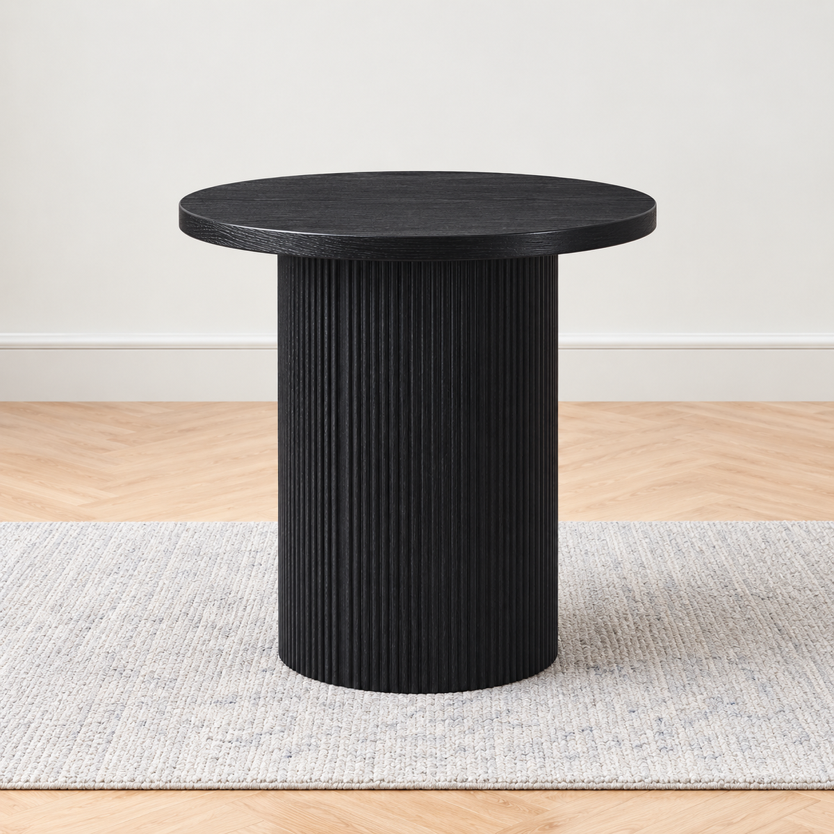 Modern Black Round End Table with Fluted Pedestal Base
