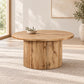 Modern Natural Wood Round Coffee Table with Fluted Pedestal Base in a minimal living room