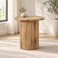 Modern Natural Wood Round End Table with Fluted Pedestal Base in a minimal living room