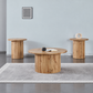 Modern Natural 3-Piece Round Coffee & End Table Set with Fluted Pedestal Bases