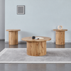 Modern Natural 3-Piece Round Coffee & End Table Set with Fluted Pedestal Bases