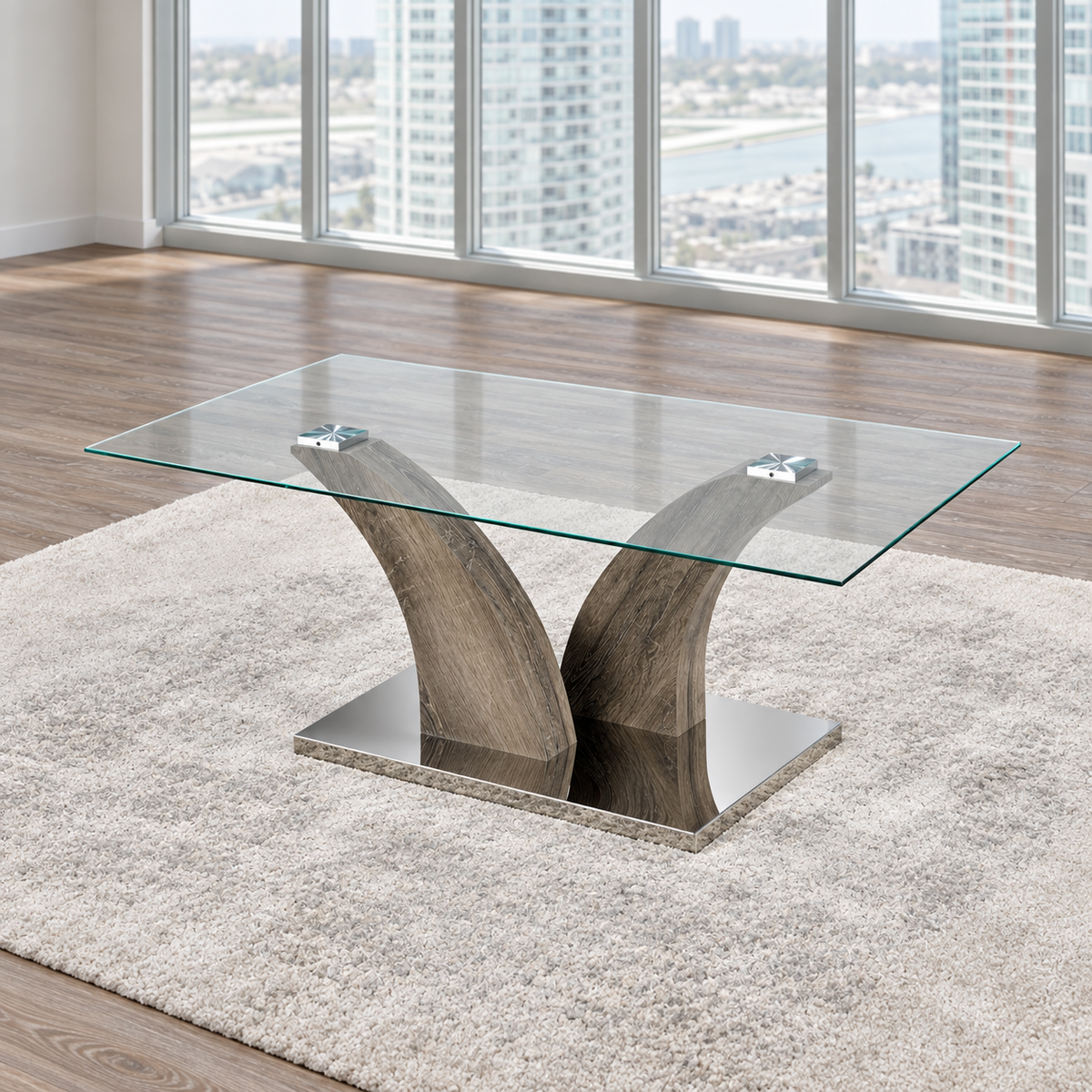 Glass Coffee Table with Stainless Steel Legs