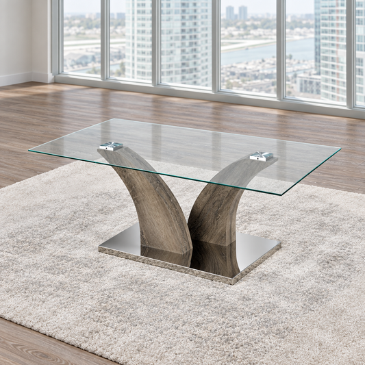 Glass Coffee Table with Stainless Steel Legs