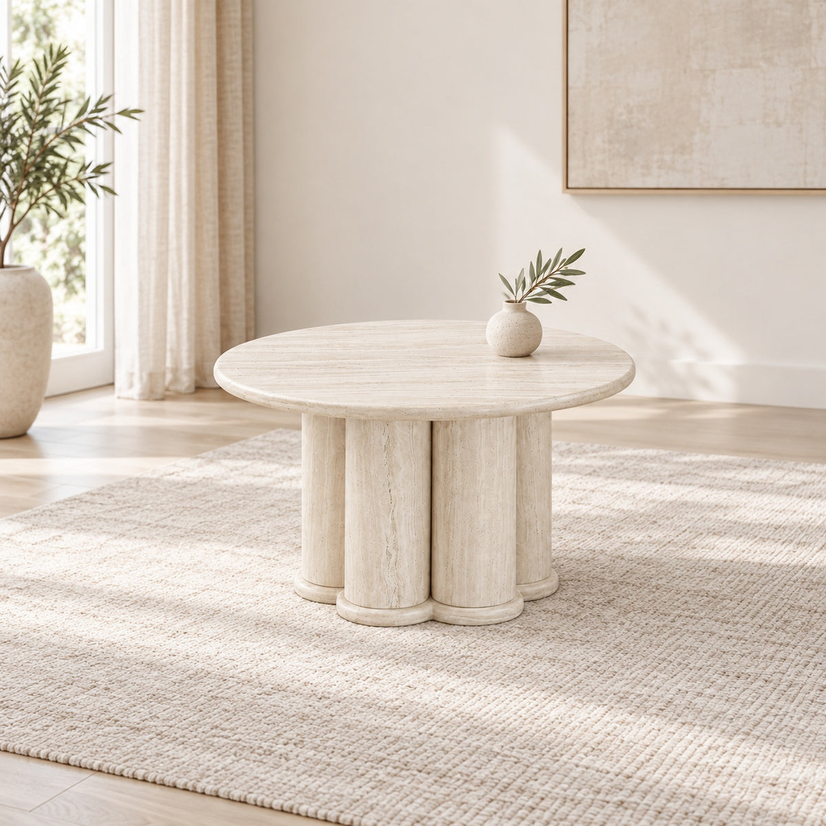 Light travertine look Coffee Table in a minimal living room