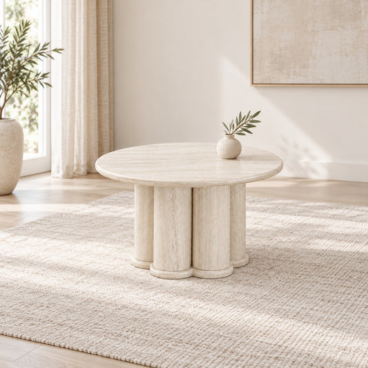 Light travertine look Coffee Table in a minimal living room