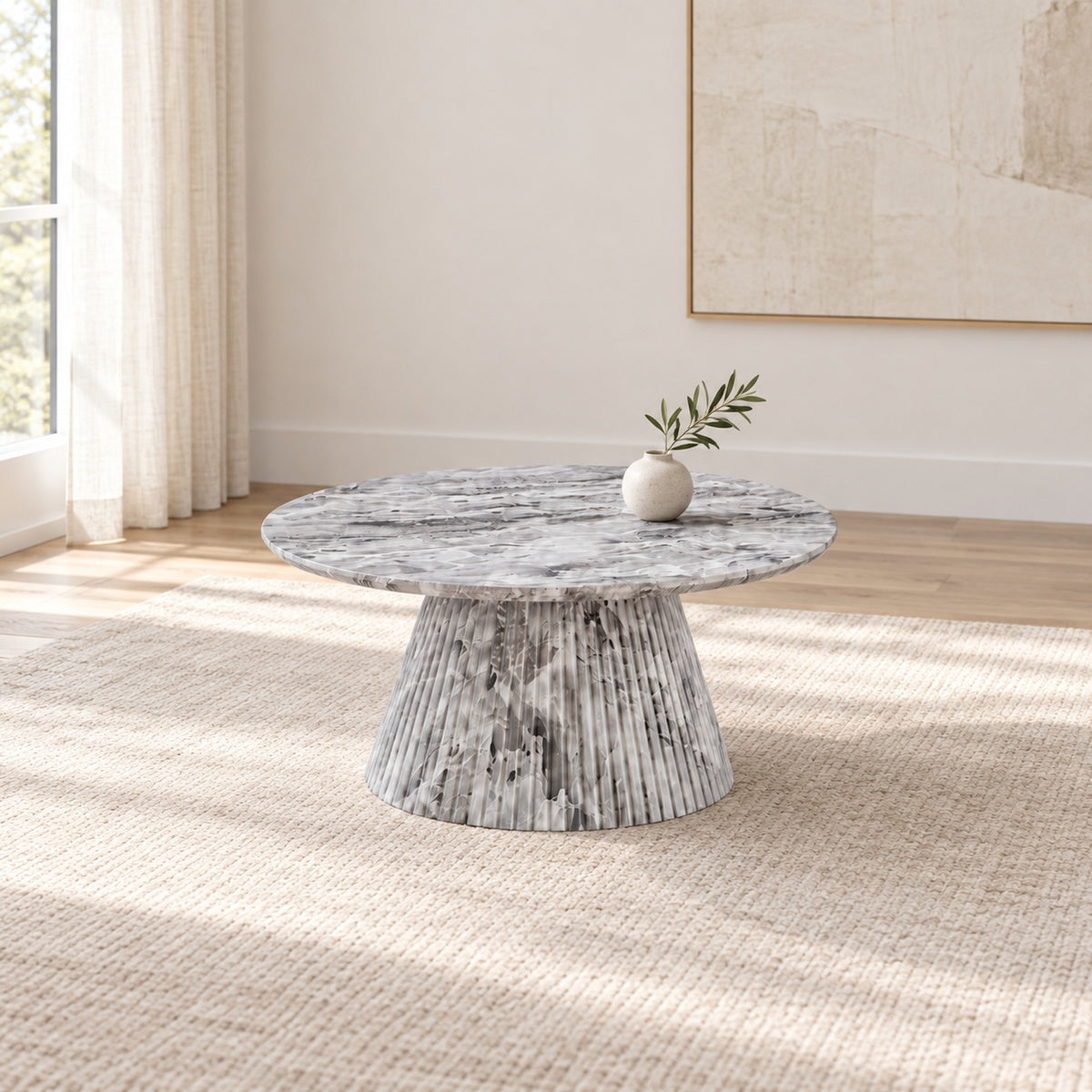 Grey marble look Coffee Table in a minimal living room
