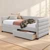 Light Grey Upholstered Daybed with Storage Drawers