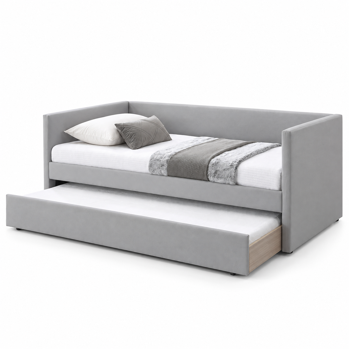 Grey Upholstered Daybed with Pull-Out Trundle — clean product view