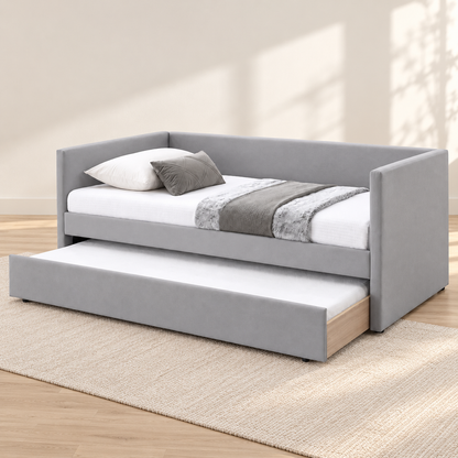 Grey Upholstered Daybed with Pull-Out Trundle