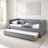 Silver Grey Velvet Tufted Daybed with Trundle — full lifestyle view, bed only