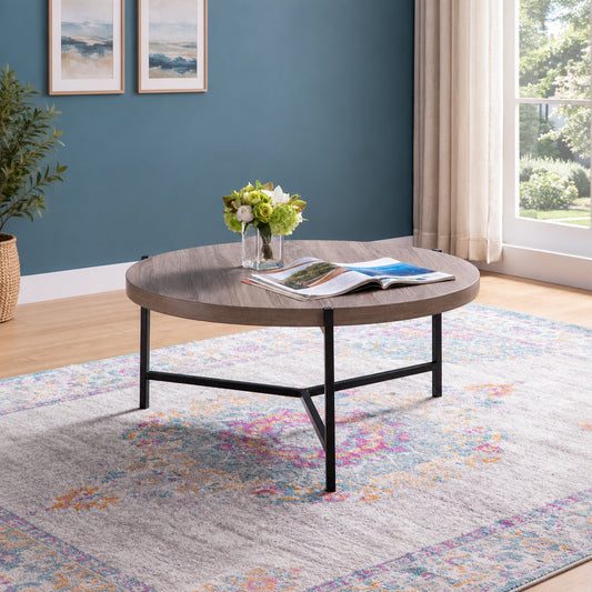 Warm Grey Round Coffee Table with Black Open Frame
