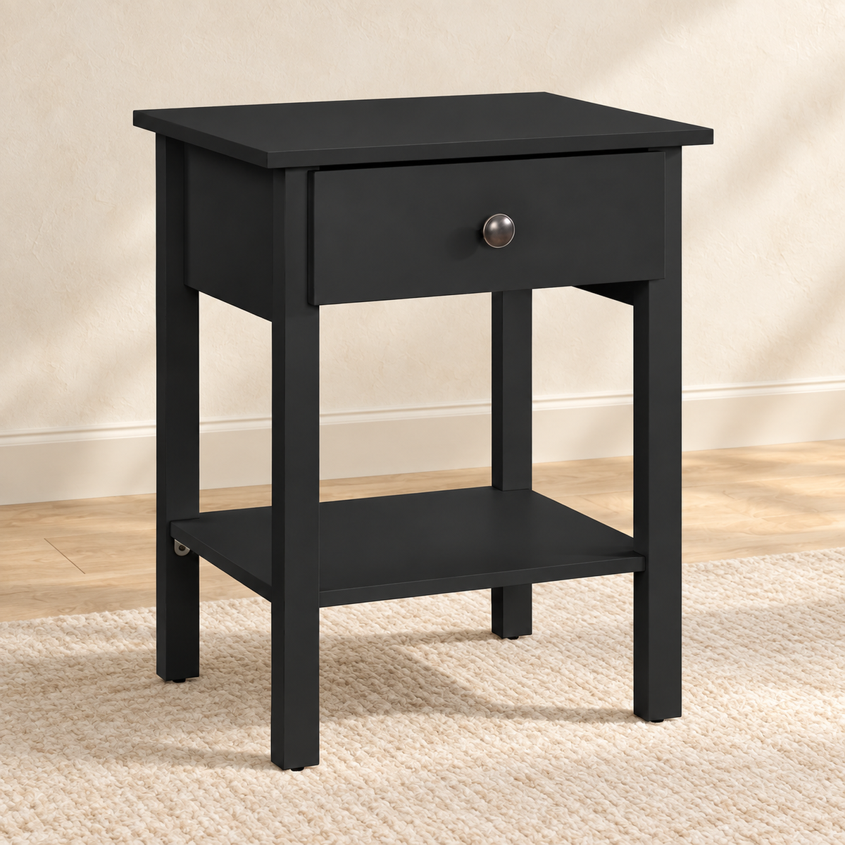 Starter 1-Drawer Nightstand with Bottom Shelf – Black or Brown