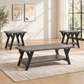 Modern 3-Piece Wood Coffee & End Table Set with Shelves & Black Legs