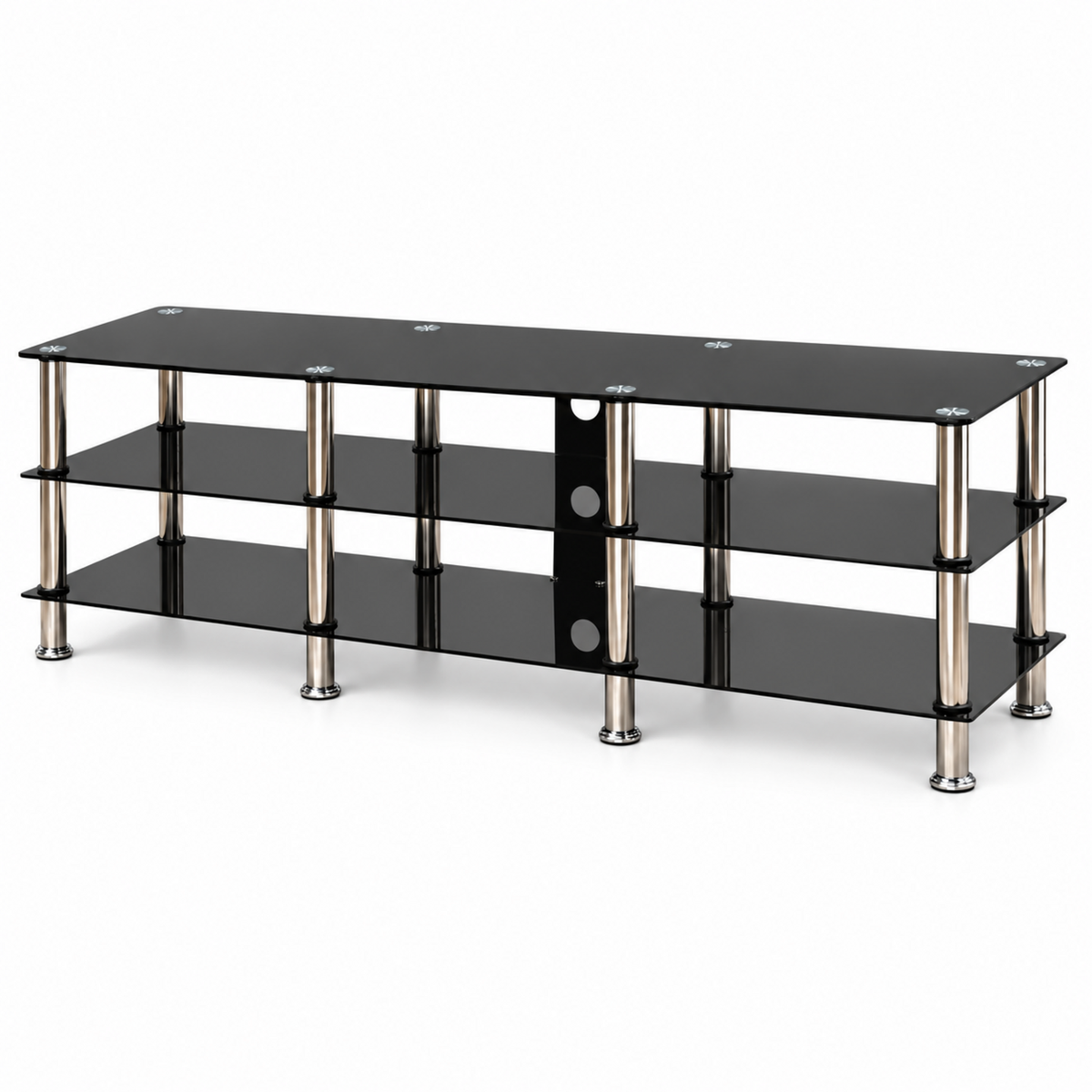 Modern Black Tempered Glass & Chrome 51-Inch TV Stand