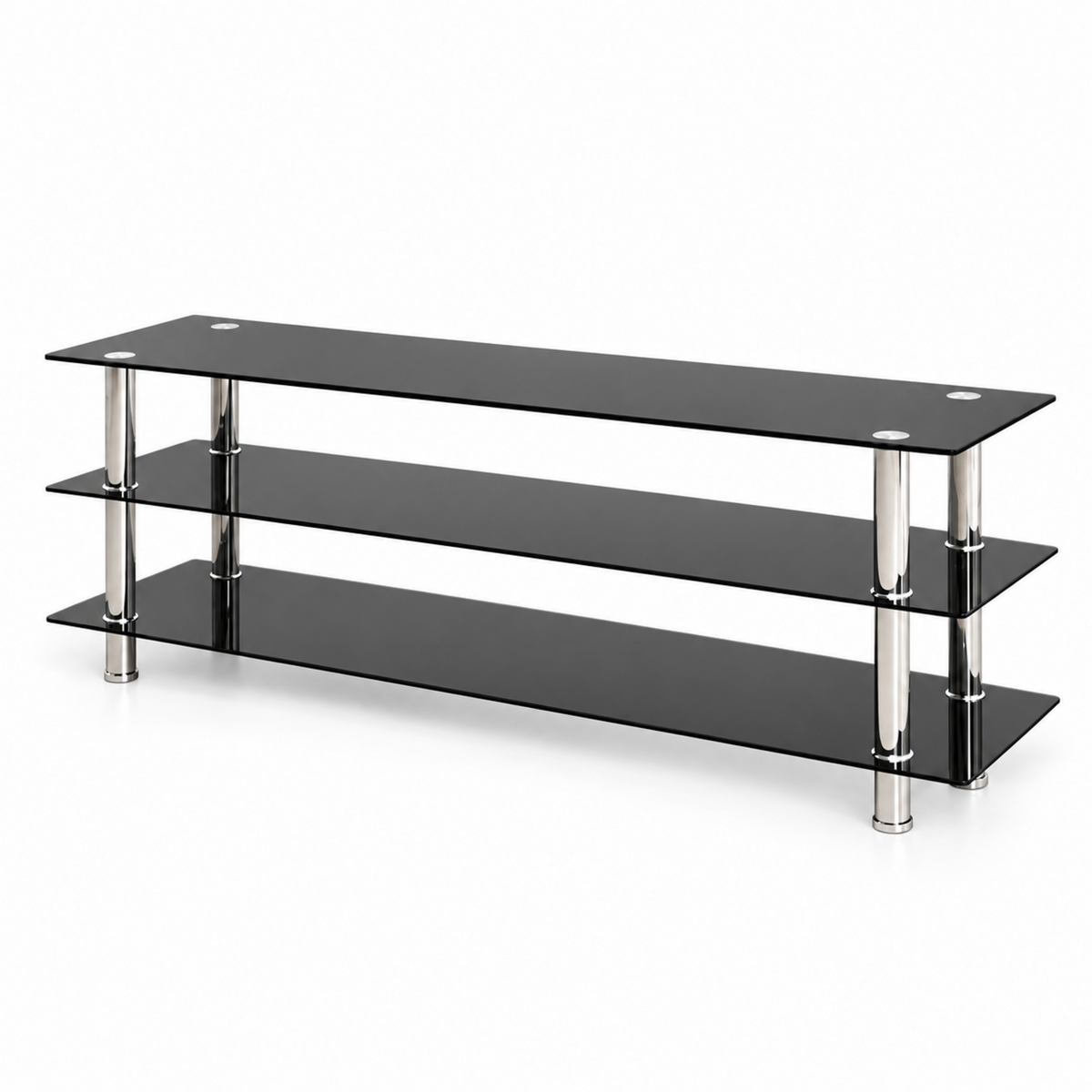 IF 5004 black tempered glass and chrome 60-inch TV stand on a clean white background, without a TV