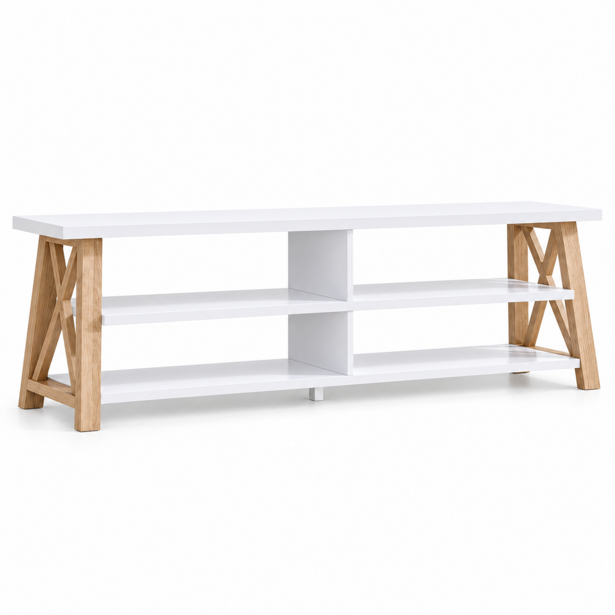 Modern White & Natural 71-Inch TV Stand for TVs up to 75 Inches