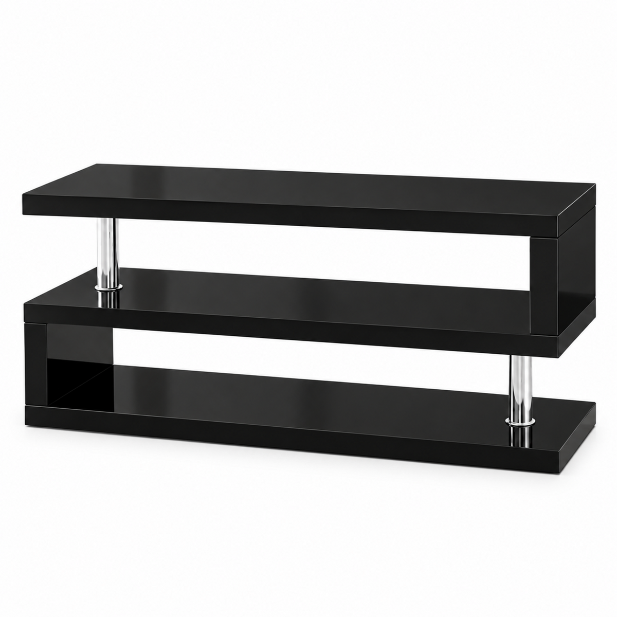 Modern High-Gloss Black & Chrome 48-Inch TV Stand