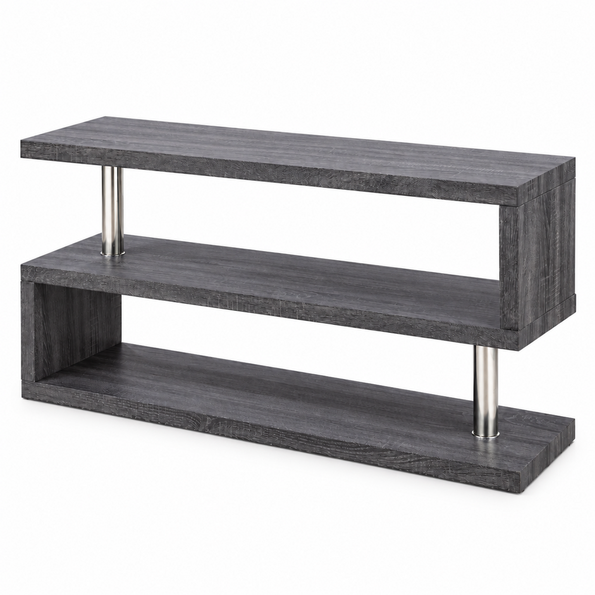 Modern Grey & Chrome 48-Inch TV Stand with Staggered Shelves