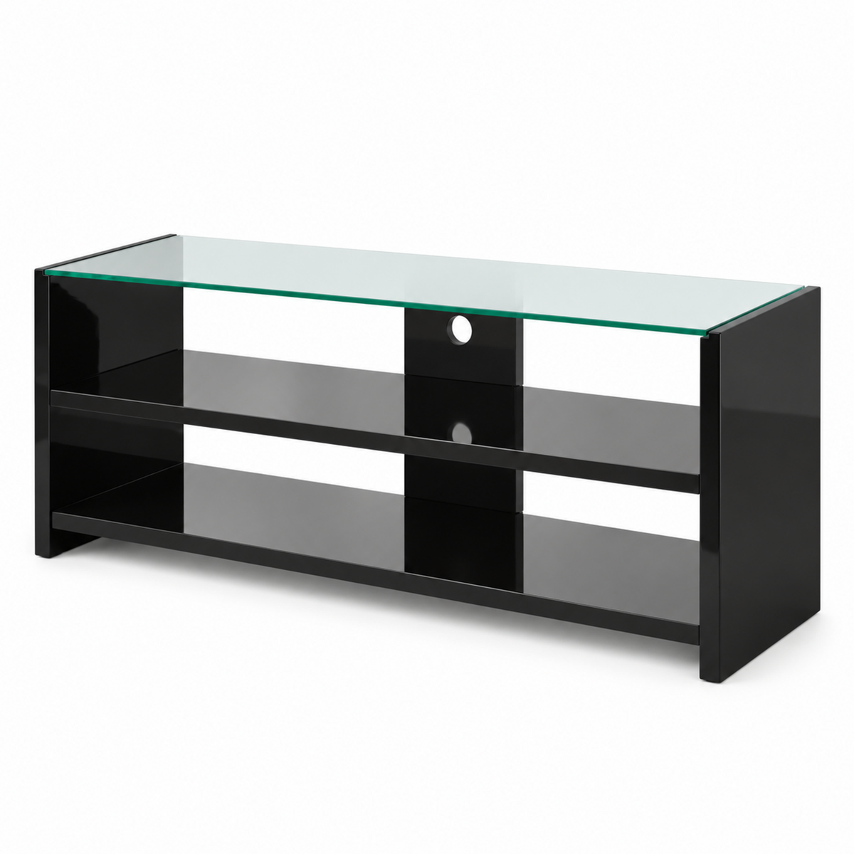 Modern High-Gloss Black 48-Inch TV Stand with Glass Top