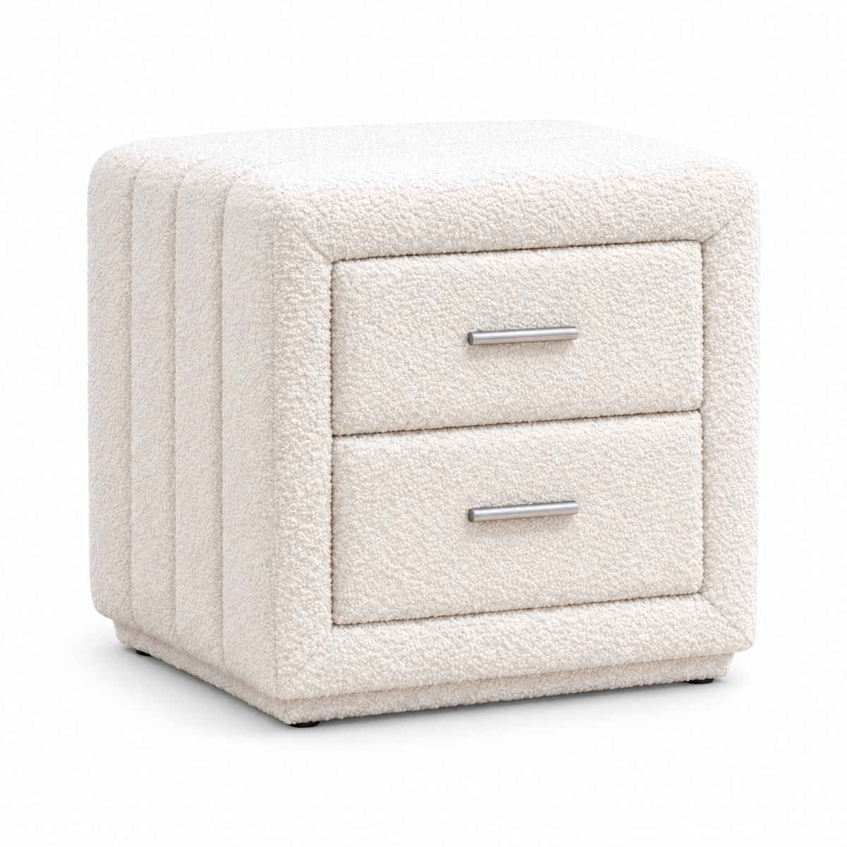 Soft White Teddy Bear Fabric 2-Drawer Nightstand