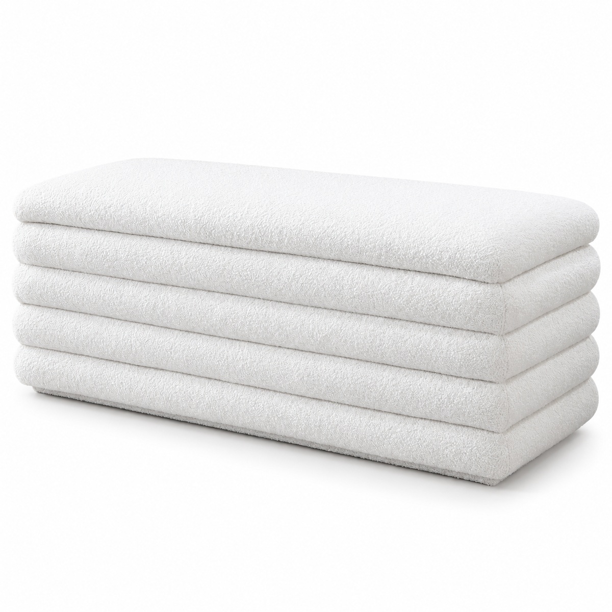 Creme/Beige Teddy Bear Fabric Storage Bench — IF-5102 White, closed product on clean white background