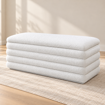 Creme/Beige Teddy Bear Fabric Storage Bench — IF-5102 White, main lifestyle image
