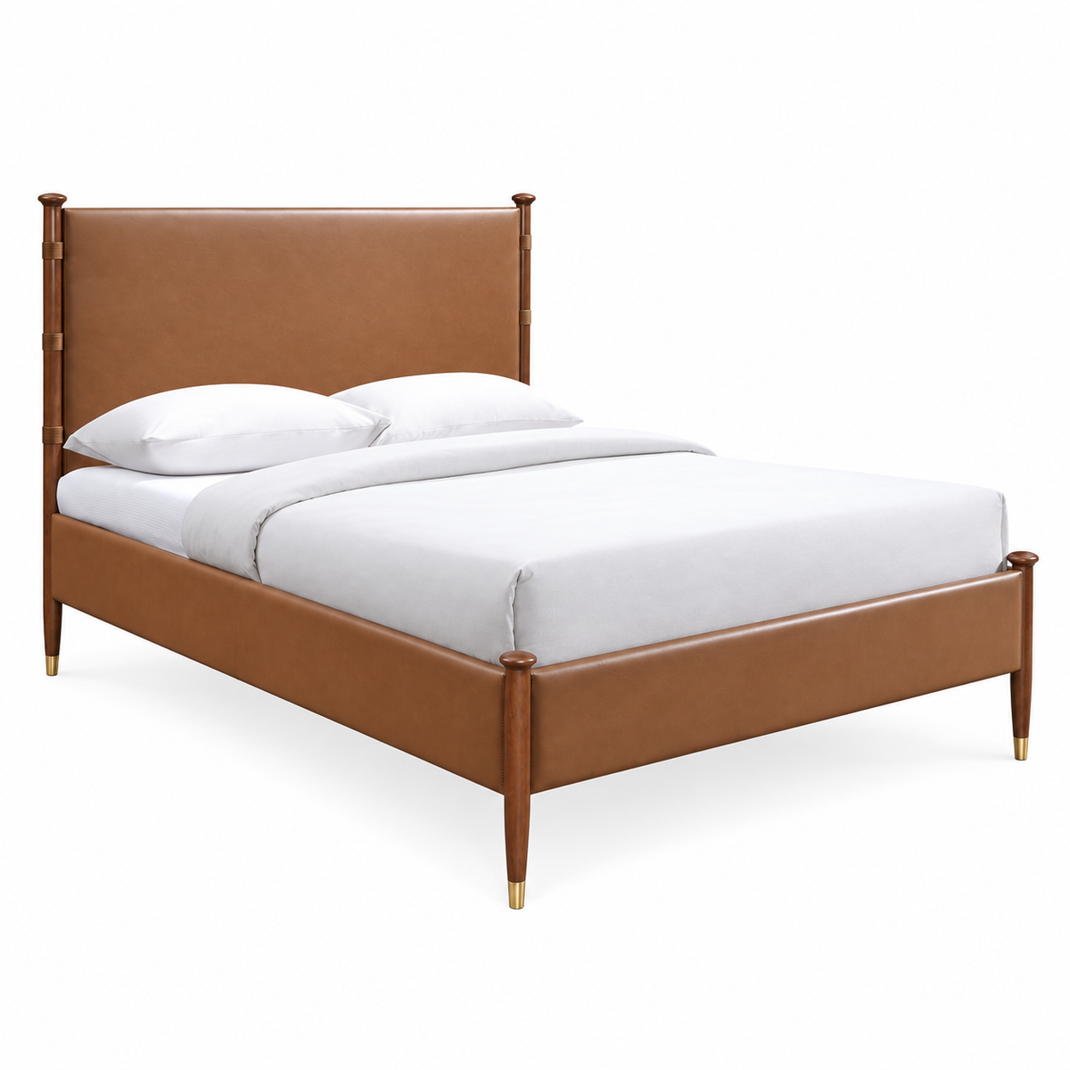 Cognac Faux Leather Upholstered Platform Bed Frame — clean product view