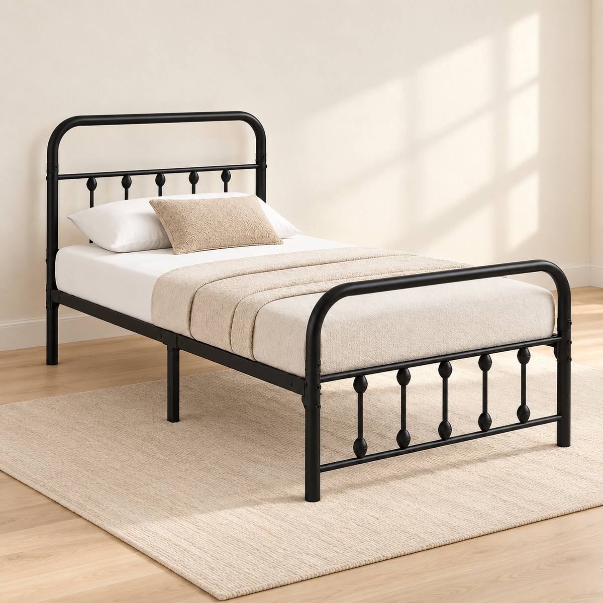 Black Steel Contemporary Platform Bed Frame