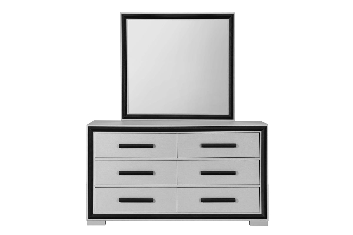 Grey PU Upholstered Platform Bedroom Set with Amelia Case Goods