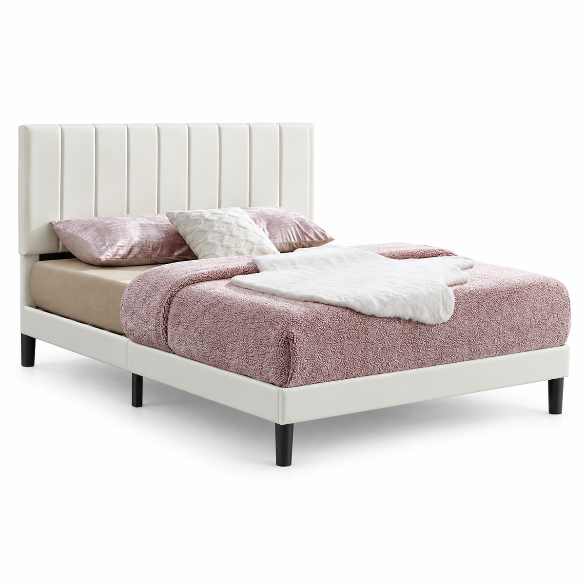 Black, White or Grey Vertical-Tufted Upholstered Platform Bed Frame — alternate colour bed 3
