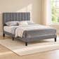Vertical-tufted platform bed — Grey Fabric lifestyle view, bed only