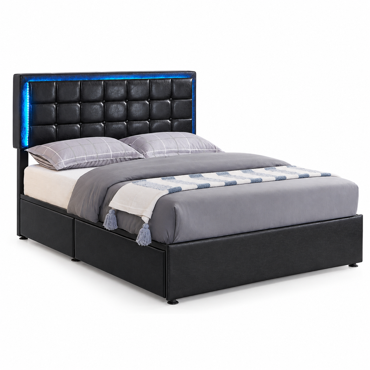 Black or White PU LED Storage Platform Bed with USB-C Charging & 4 Drawers — clean product view