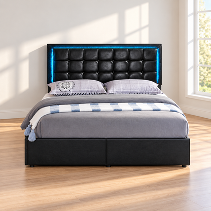Black or White PU LED Storage Platform Bed with USB-C Charging & 4 Drawers — lifestyle view, bed only