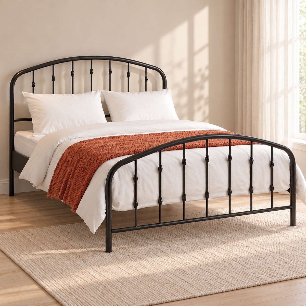 Black Steel Contemporary Platform Bed Frame – Tall Headboard — lifestyle view, bed only